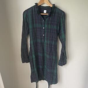GAP Green &‎ Navy Blue Tartan Plaid LS Button Flannel Shirtdress Dress, SMALL